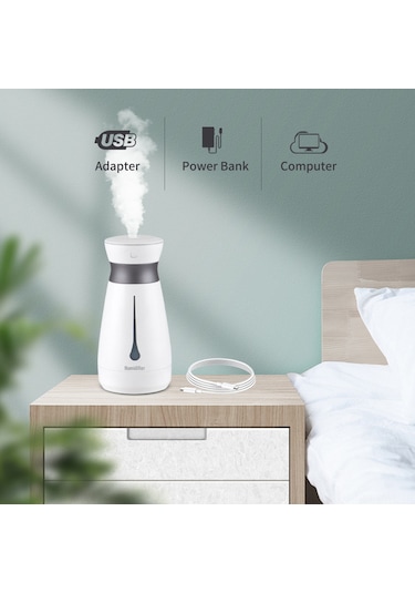 Honmex Beyaz Usb Şarjlı Ev/ofis Nemlendirici 800ml - Renkli Işık Modları, Sürekli/aralıklı Buhar, Görünür Su Tankı, 40db Sessiz İşlem
