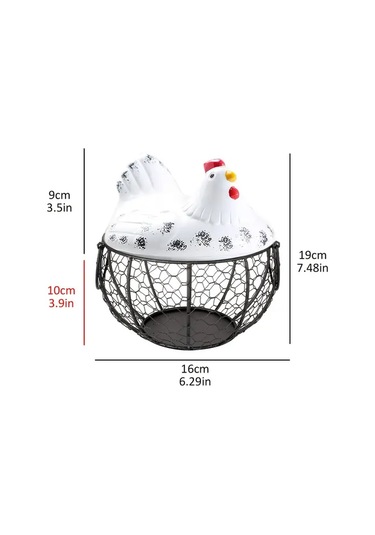 Willowhaven Beyaz Seramik Yumurta Saklama Kutusu Tavuk Desenli Metal File Ve Çiçek Dekor Beyaz