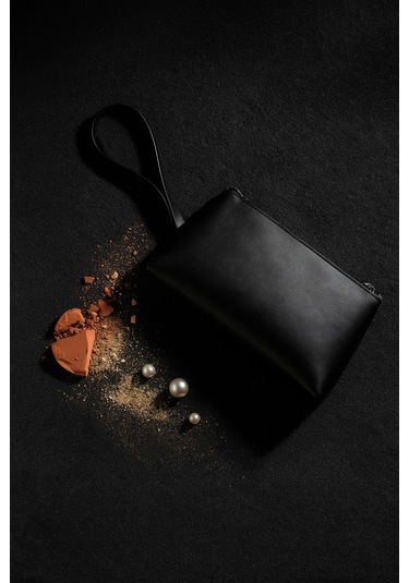 Siyah Deri Makyaj Çantası Kozmetik Seyahat Valizi Çanta Organizeri Orta Boy Düzenleyici Siyah