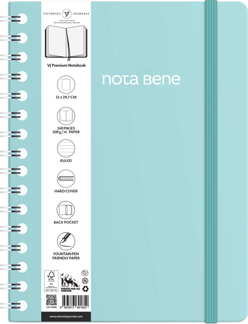 Nota Bene Spiralli Premium Sert Kapak Defter, 21x29,7 Cm, Çizgili Mavi