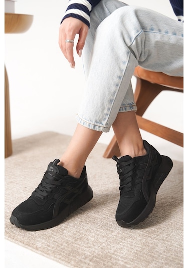 Garantili D0120 Günlük Ortopedik Kadın Sneaker Spor Ayakkabı Siyah