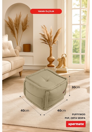 Xpermate Puffymod Dekoratif Kare Puf Orta Sehpa 40x40 Cm Bej