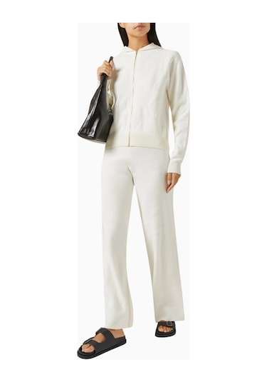 Marella Textured Cotton - Knit Pants, Dokulu, Elastik Bel Ve Modern Günlük Stil Beyaz