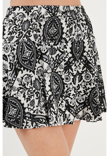 Lela Desenli Beli Lastikli Mini Bayan Şort Etek 5865118 Siyah-Beyaz