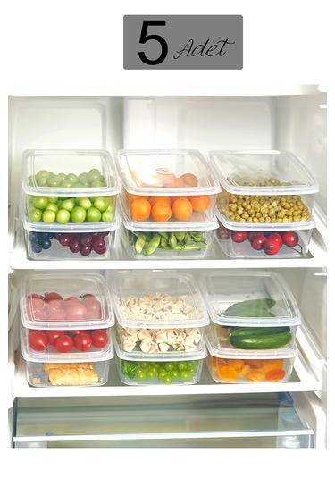 Krm Home Kendinden Kapaklı Dondurucu Kabı, Saklama Kabı 5 Adet 1.35 L Şeffaf