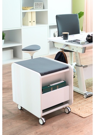 Creo Mobili Çekmeceli Tekerlekli Sirius Keson, Oturulabilir Ofis Ve Ev Komodini, Beyaz/beyaz