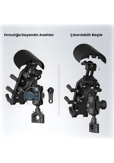 Gidon Bağlantılı Güneş Ve Yağmur Korumalı 360 Derece Ayarlanabilir Motosiklet Bisiklet Telefon Tutucu - 9091430811190ynt