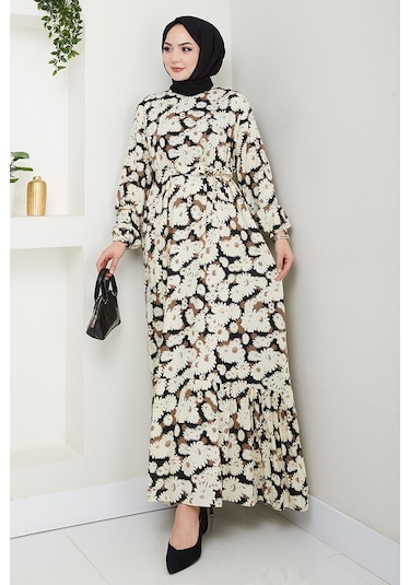 Neriz Dokuma Viskon Elbise 1486 - Siyah Siyah