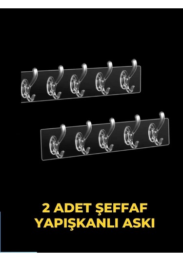 Şeffaf Askı, Yapışkanlı Askı 2 Adet 5'li Yapışkanlı Askı, Mutfak Askısı, Banyo Askısı Şeffaf