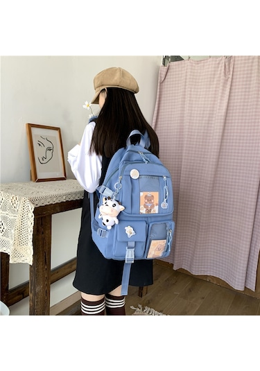 Teltree Japon Harajuku Okul Çantası - Kore Tarzı Renkli Rozetli Kız Öğrenci Sırt Çantası, Rahat Ve Şık Tasarım Çok Renkli