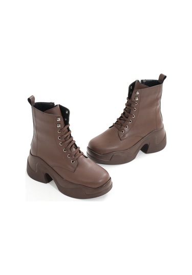 Fz-2550 Kahverengi Yüksek Tabanlı Bağcıklı Fermuarlı Günlük K... Kahve