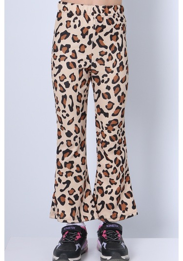 Kız Çocuk Tayt Leopar Ve Kalp Desenli İspanyol Paça C53 Sarı