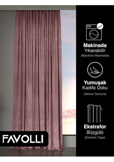 Kadife Dokulu Lavanta Pembesi Rengi Ada Fon Perde Ekstrafor Büzgülü Dream Series Lavant Pembesi