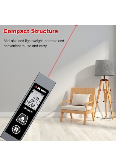 Pazly 30 Metre Hassas Lazerli Mesafe Ölçer - Şarj Edilebilir Sw-m30, 2 Referans Nokta, Siyah
