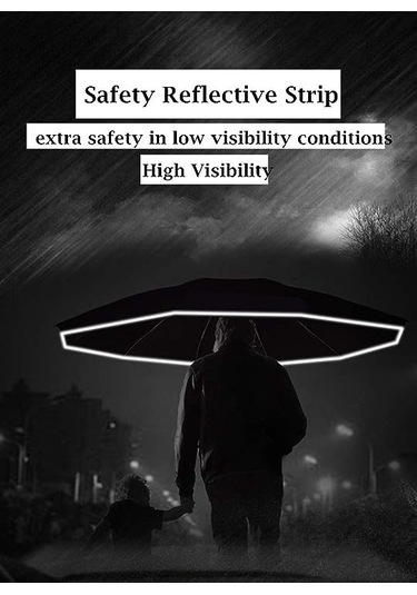 Skycity Otomatik Ters Çıkan 3 Katlı Şemsiye - Rüzgar Dayanıklı, Güneş Engellli, Reflektör Çizgili, Su Geçirmez Siyah 12t 210 Diğer