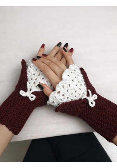 Youngcraft El Örgüsü Vintage Eldiven Bordo-beyaz