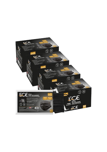 Ece Full Ultrasonik Tek Tek Paketli Meltblownlu Maske 200 Adet Siyah