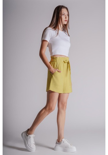 Braccas Kadın Yandan Takma Cepli Beli Lastikli Jogger Şort Lime Lime