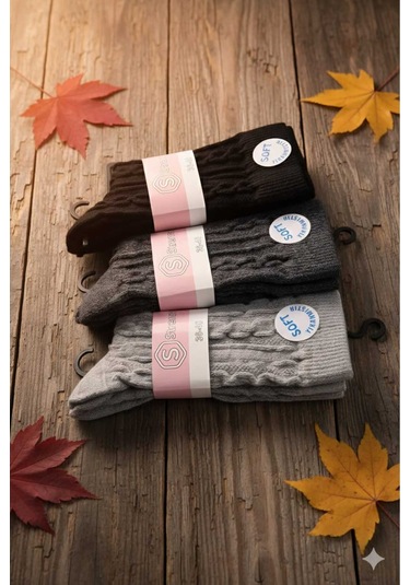Kadın Lambswool Yün Çorap 3'lü Asorti Setler 36-40 Set 4