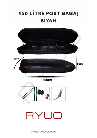 Ryuo Araç Üstü Tabut Port Bagaj 450 Litre Siyah