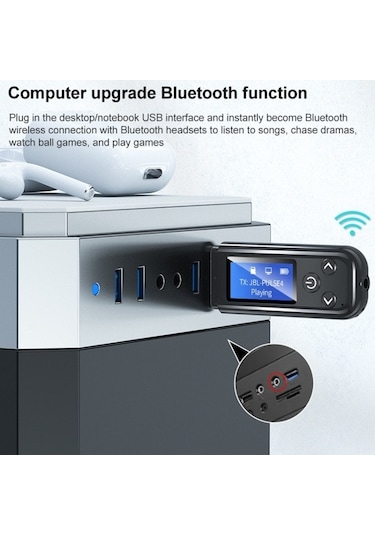 Didadodo K15-pro 2'si 1 Arada Usb Bluetooth 5.0 Ses Adaptörü, Lcd Ekranlı Verici Alıcı