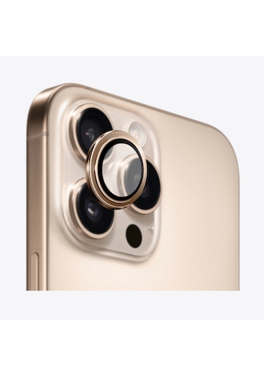 Safeus Safir Temperli Kamera Lens Koruyucu Apple Uyumlu iPhone 16 Pro Max İle Çöl Titanyum