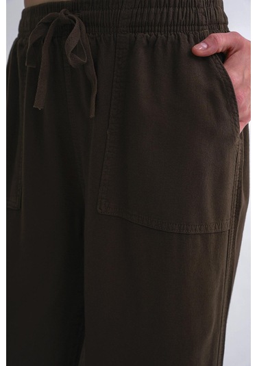 4629 Kadın Bol Paça Yüksek Bel Viskon Palazzo Pantolon Haki Haki