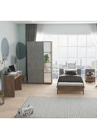 Robin Home Dream Genç Odası Takımı 4'Lü Set Karyola Komodin Gardr Kahverengi
