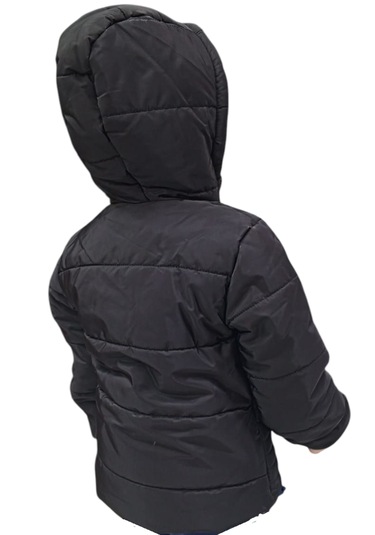 Erkek Çocuk Spedy Armalı Kapüşonu Sabit Fermuar Cepli İçi Peluş Astarlı Siyah Mont Siyah