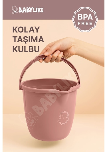 Çocuklar İçin 2'li Banyo Seti- Kulplu Kova & Oluklu Maşrapa Pembe Pembe