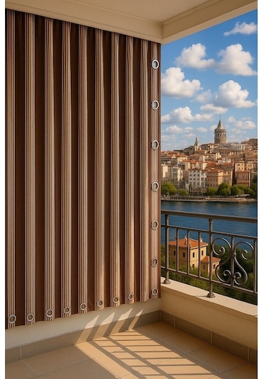Ceylan Home Balkon Perdesi Kuş Gözü Ölçü Seçenekli Kahverengi İnce Kahverengi