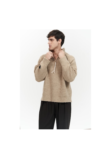 Zane Fermuar Detay Vizon Erkek Triko Kazak Vizon