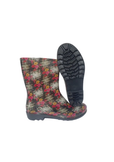 Emek Kadın Krem-sarı-pembe Çiçekli 23 Cm Kısa Bahçe Yağmur Çizmes Krem
