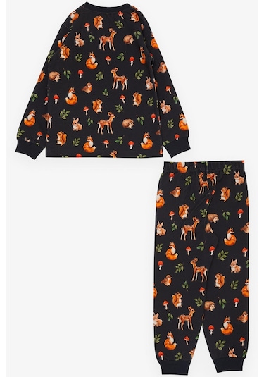 Breeze Kız Çocuk Pijama Takımı Orman Temalı Sevimli Hayvancıklar Desenli 1-4 Yaş, Antrasit-antrasit Antrasit
