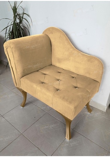 Yeni Model Tekli Köşe Koltuğu Josefin Bench Gold Ayak Vizon