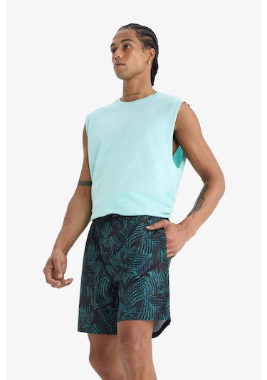 Defacto Defactofit Regular Fit Baskılı Esnek Dokulu Kısa Boy Sporcu Deniz Şortu A4185ax25hsbk81 Siyah