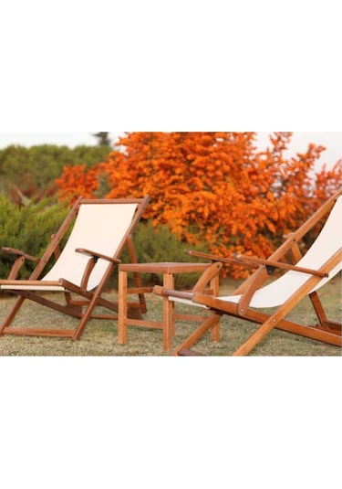 Motoryagmarket Belek Kademeli Ahşap Set: 2 Adet Şezlong + Sehpa
