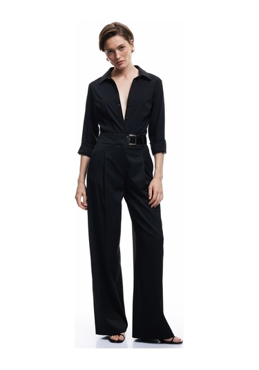 Koton Ceket Yaka Katlama Detaylı 3/4 Kollu Saten Bluz Siyah 6wak60004pw Siyah