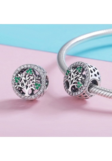 Fastbuy Hayat Ağacı Boncuklu S925 Ayar Gümüş Elmas Kolye, Çok Renkli Boncuk Zinciri Aksesuar Çok Renkli