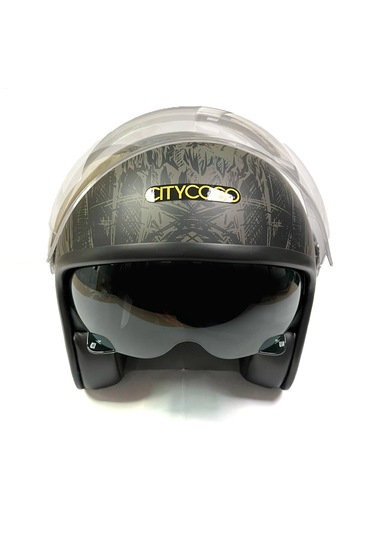 Citycoco Grafiti Desenli Çift Vizörlü Motosiklet Yarım Açık Kask