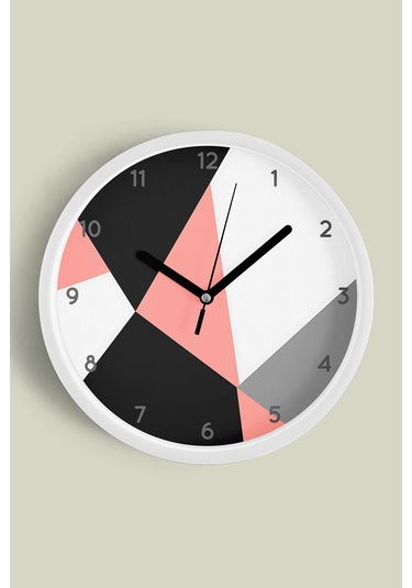 Soyut - Geometrik Temalı Modern Duvar Saati - 35cm - Önü Camlı Beyaz Kasa - Sessiz Mekanizma-jh0316 Beyaz