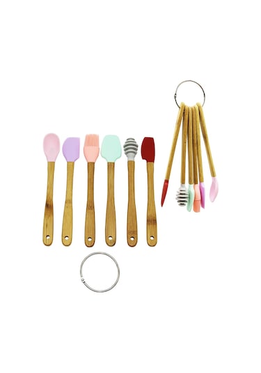 6 Parça Mini Ahşap Saplı Silikon Mutfak Set 4832