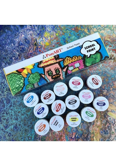 Ponart School Paint Çok Amaçlı Okul Boyası Seti 20 Ml. X 14 Renk Çok Renkli