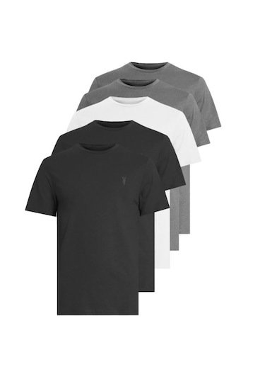 Kozik Standart Fit Bisiklet Yaka Erkek Tişört 5'li Beyaz - Siyah - Füme