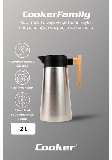 Cooker Bamboopour 2 Litre Paslanmaz Çelik Bambu Saplı Çelik Termos Ckr2094 Diğer