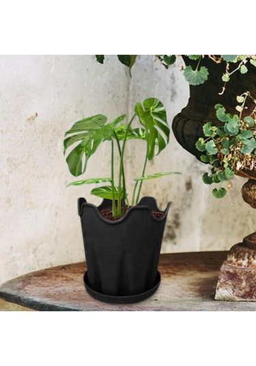 Pazly Tabanlı Suntek Siyah Silikon Saksı - Bitki Ve Çiçekler İçin