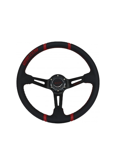 SİYAH SİYAH KIRMIZI MOMO OFSETLİ SPOR DİREKSİYON PVC