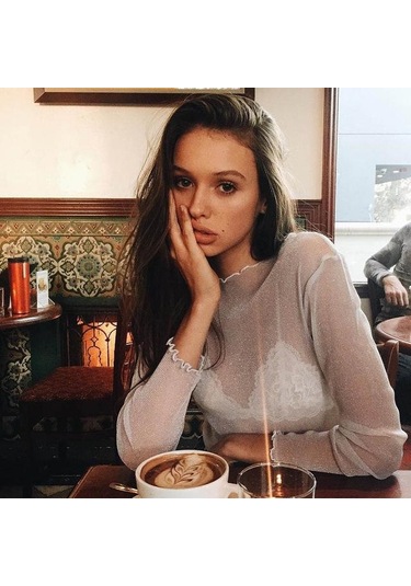 Seksi File Tişört Kadın Uzun Kollu Parlak İpek Alt Gömlek Moda Üstler Beyaz