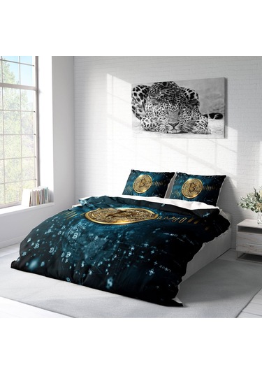 Monohome Bitcoin 3D Pamuk Saten Çift Kişilik Nevresim Takımı Çok Renkli