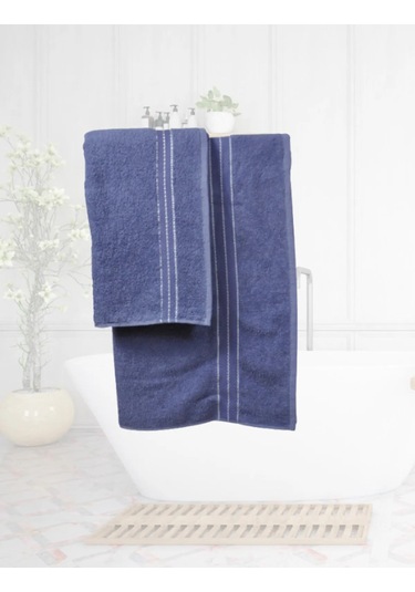 Goldroom Can 2 Li Pamuklu Banyo Seti Koyu Mavi